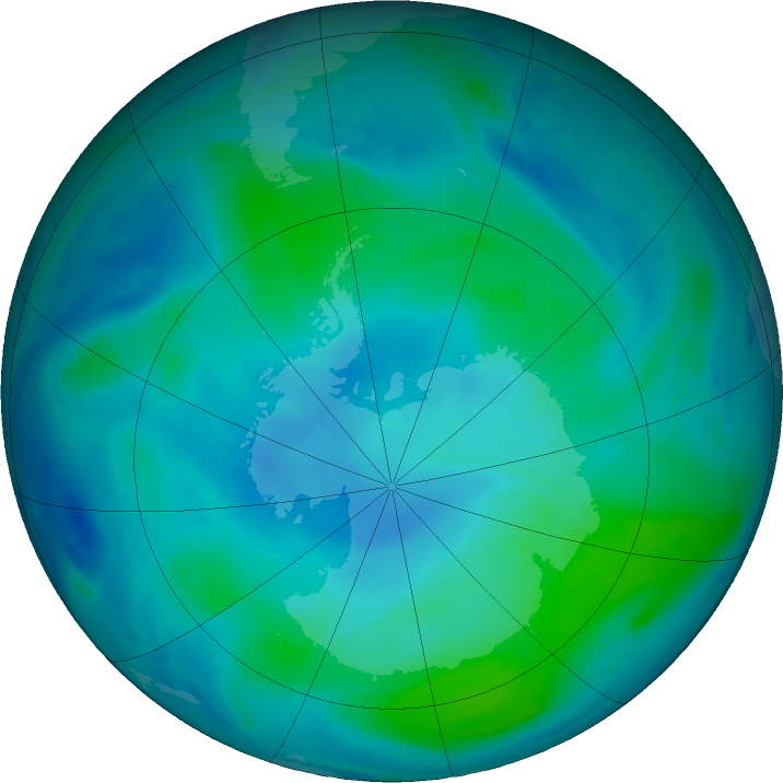 Antarctic ozone map for 15 February 2022